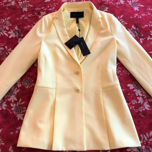 *NEW WITH TAGS* BCBGMaxAzria Pleated Peplum Limelight Yellow Blazer/Jacket XXS - Picture 7 of 16